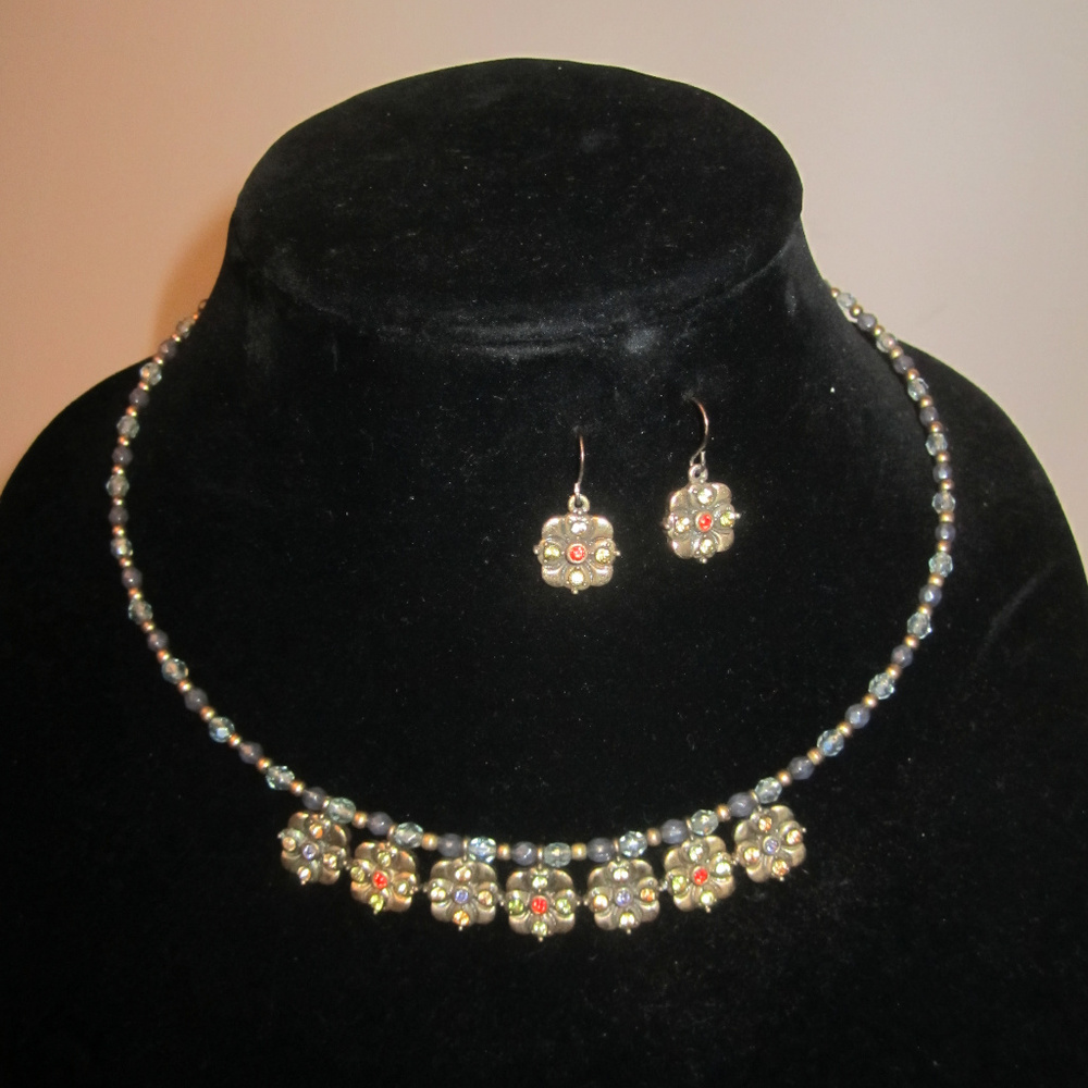 Dainty Crystal Necklace Earrings Set Vintage VTG